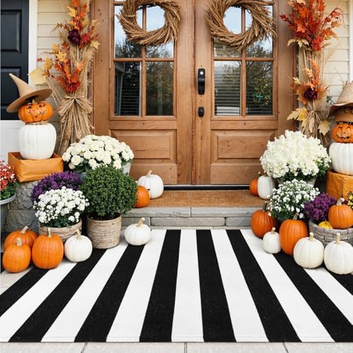Black and White Outdoor Rug Fall Front Door Mat Porch…