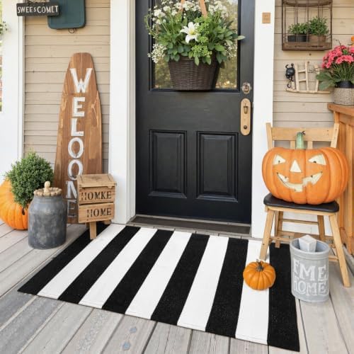 Black and White Outdoor Rug Fall Front Door Mats Layered…