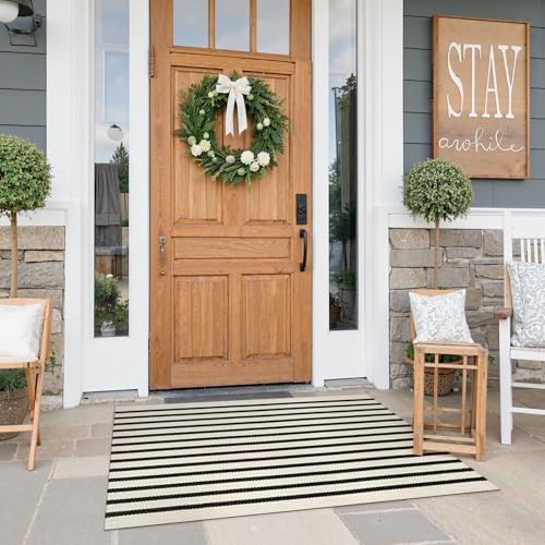 Front Door Mat Outdoor Black and White Fall Porch Rug…