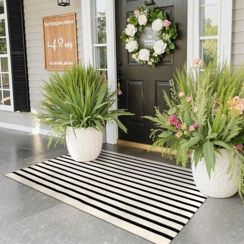 Front Door Mat Outdoor Black White Fall Porch Entryway Rug…